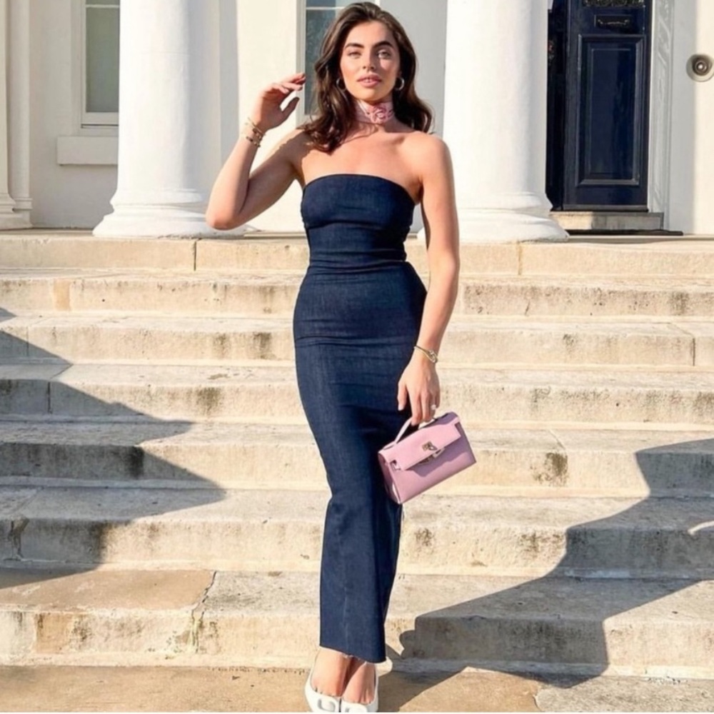 Zara ZW Strapless Denim Dress - Picture 2 of 16